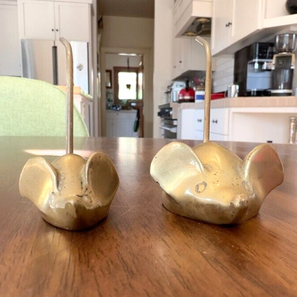 Brass Mouse Ring Holders or Receipt Holders Lot of Two Vintage Mid Century - Picture 4 of 13
